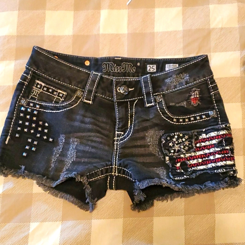 Miss Me Signature Flag Shorts